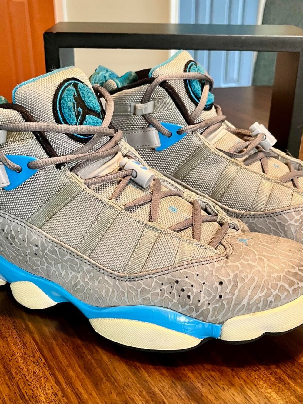 Jordan 6 Rings 'Grey Elephant' Sneakers With Dark Powder Blue Accents Size 10
